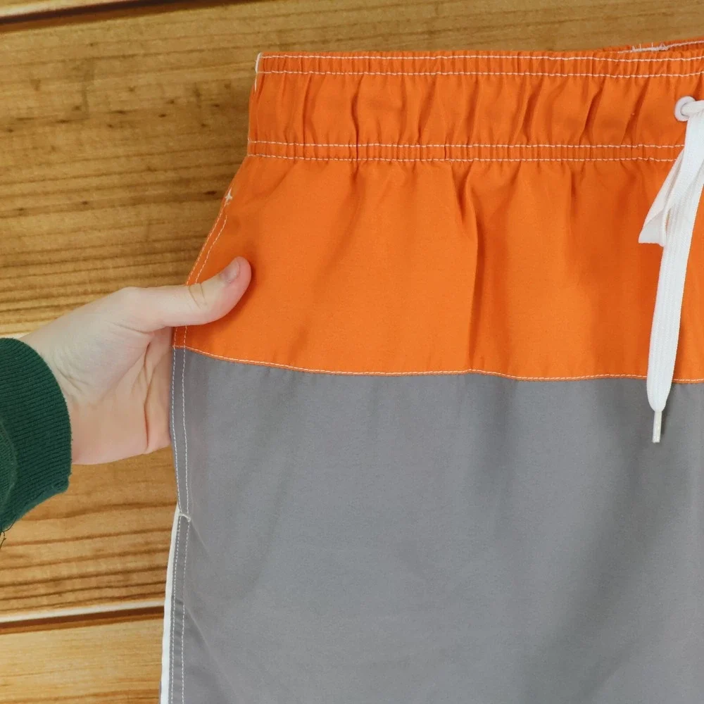 World‎ Wide Sportsman Swim Trunks w/ Liner Mens Size L Orange Gray ColorBlock